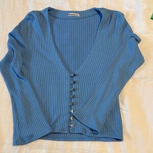 Reformation Blue Ribbed Button-Up Top